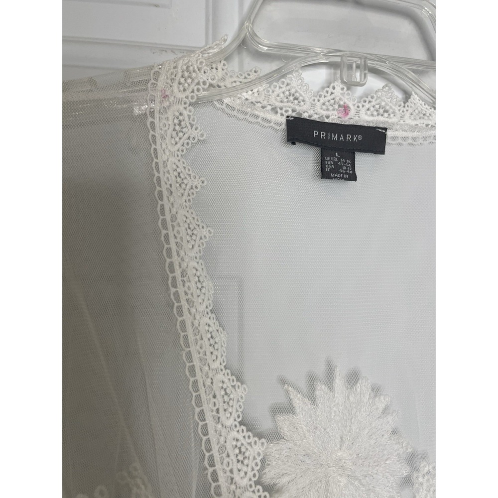 Primark Women's Large Long White Embroidered Lace Sheer Kimono Robe Swim Coverup - Picture 9 of 15